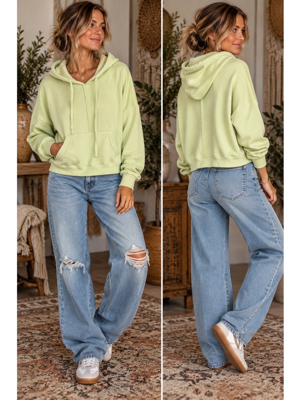 Free People FP Movement Green Oversized Pullover Hoodie M
